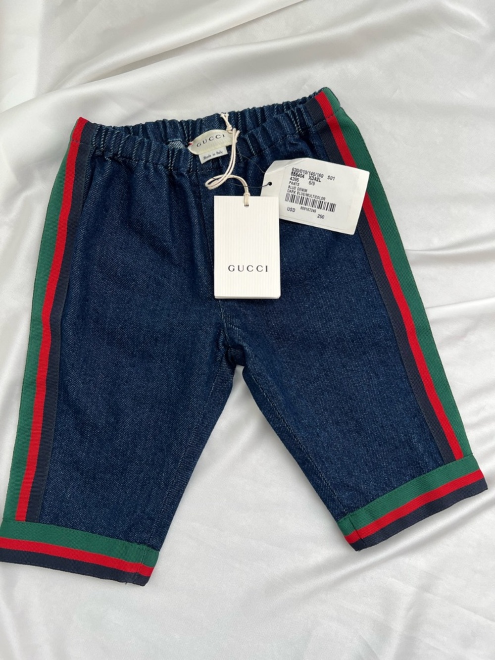 Gucci Navy Denim Kids Pants with Green & Red Side Stripes